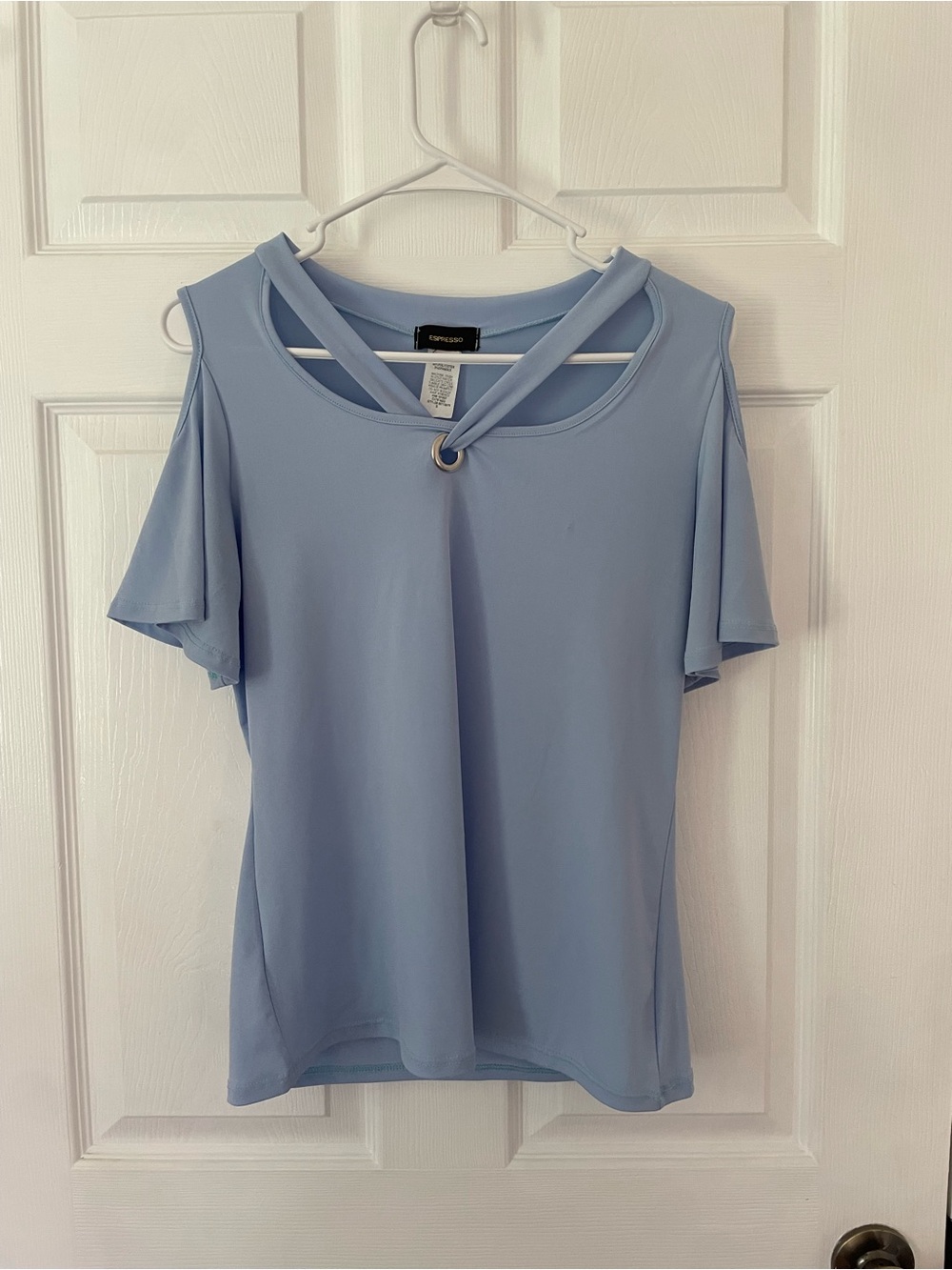 Espresso Light Blue Cold-Shoulder Ring Detail Tee